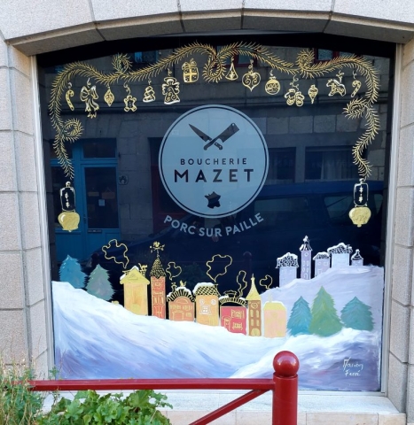 vitrine noël - village enneigé - guirlandes Pontrieux Trégor Goëlo