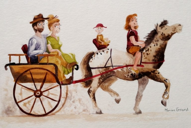 Portrait de famille dans une calèche réalisé par marion croque