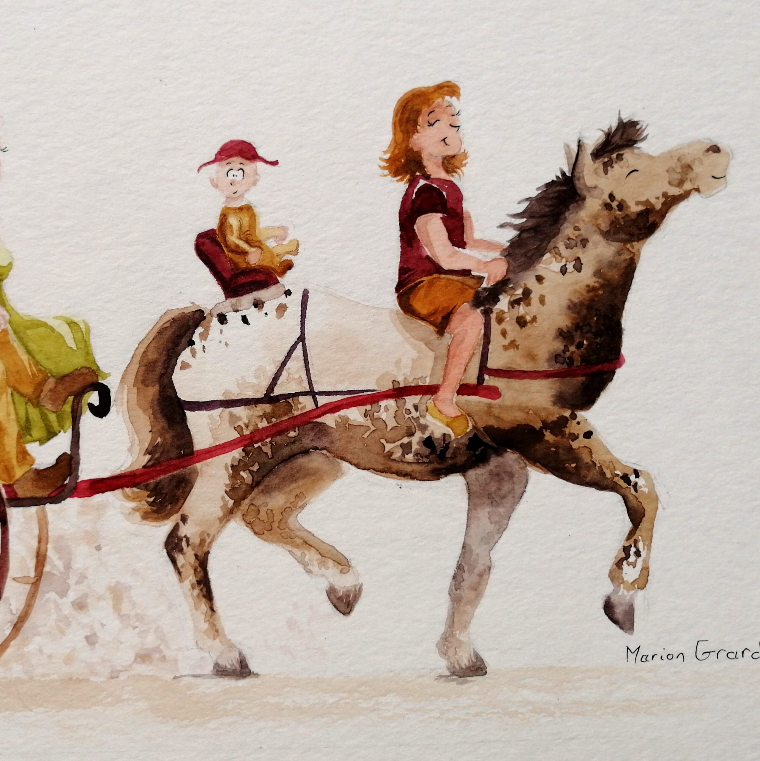 illustration famille calèche