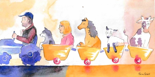 Portrait de couple et animaux dans un tracteurs réalisé par marion croque